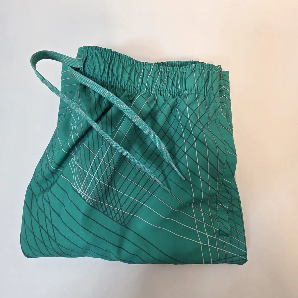 Nike Mens Large Green Volley Swim Shorts Oversized Swoosh Logo Lined Breaker